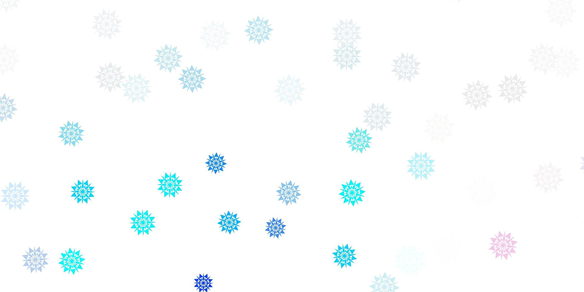 Fondo de vector rosa claro, azul con copos de nieve de Navidad.