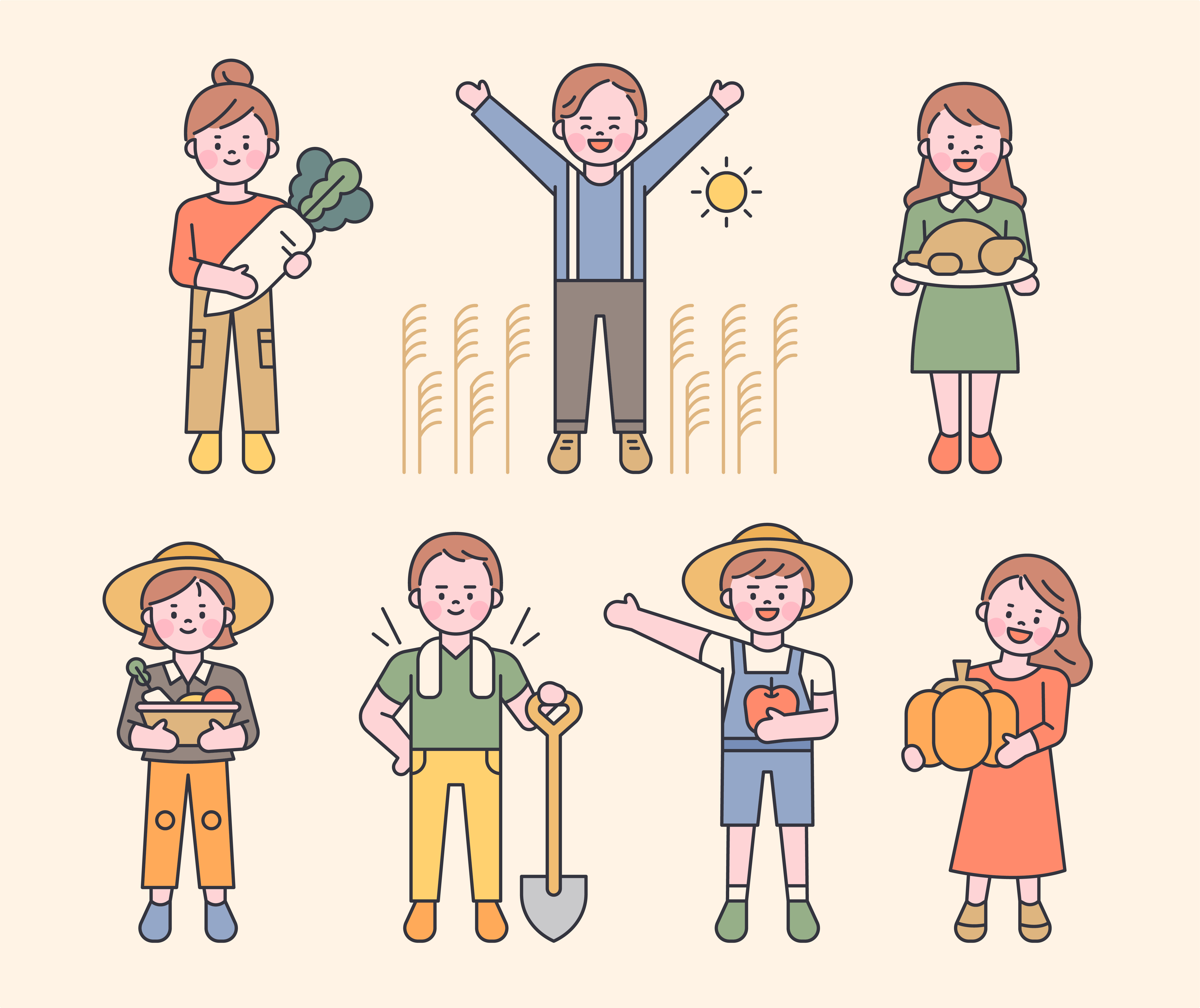 Download Farmer Harvesting Crops And Cute Characters 1850834 Vector Art At Vecteezy