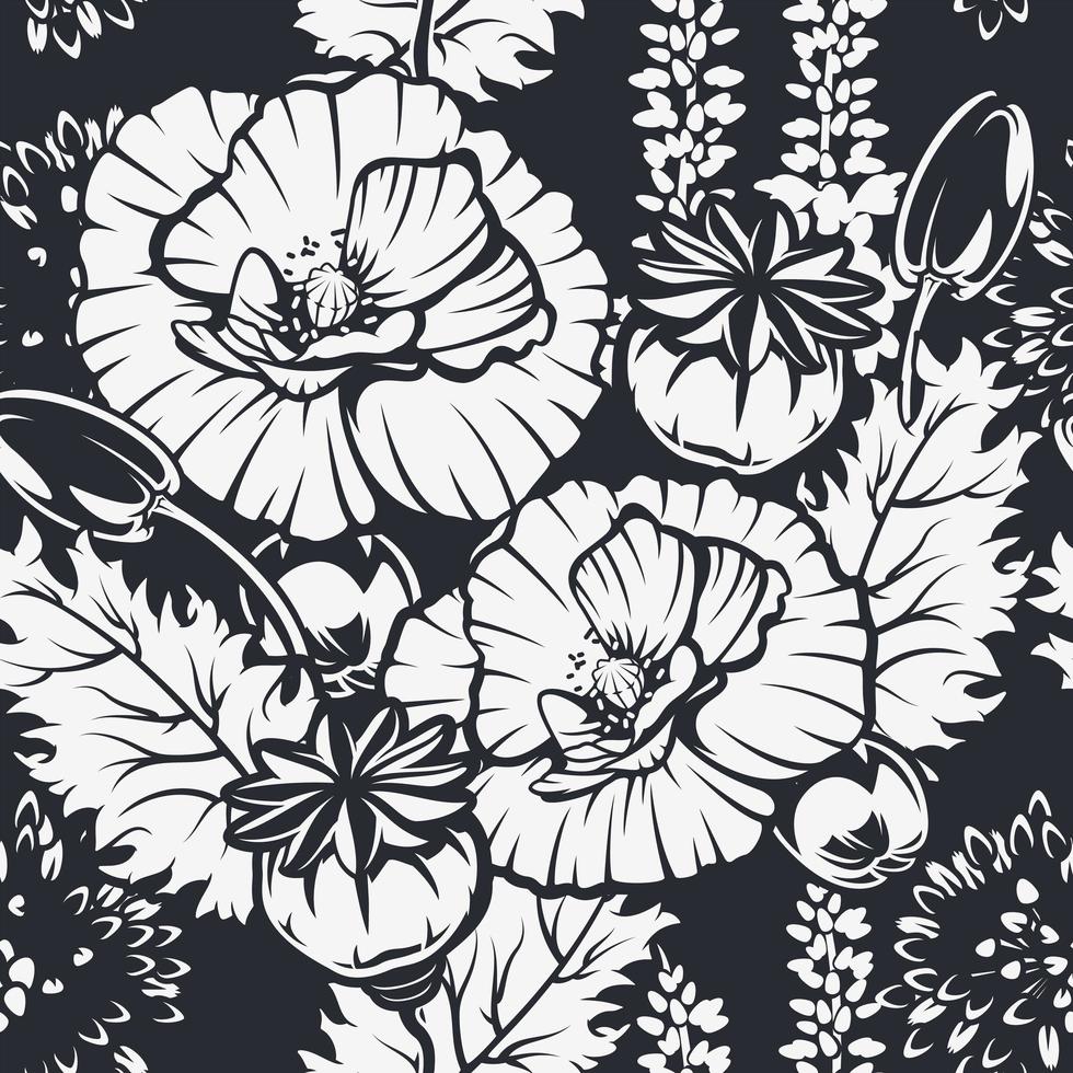 Seamless pattern with poppy flowers for dark background vector