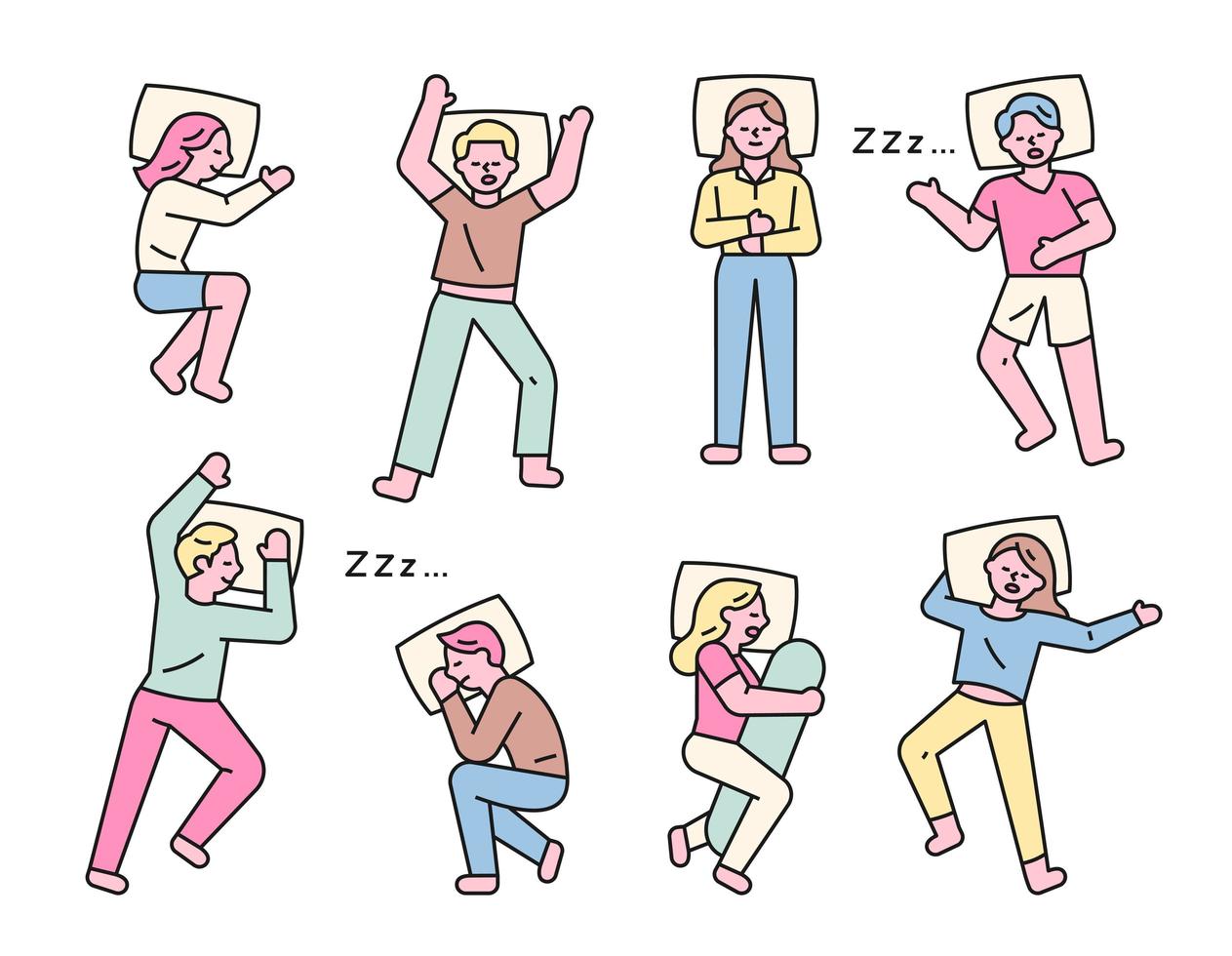 personajes de pose para dormir vector