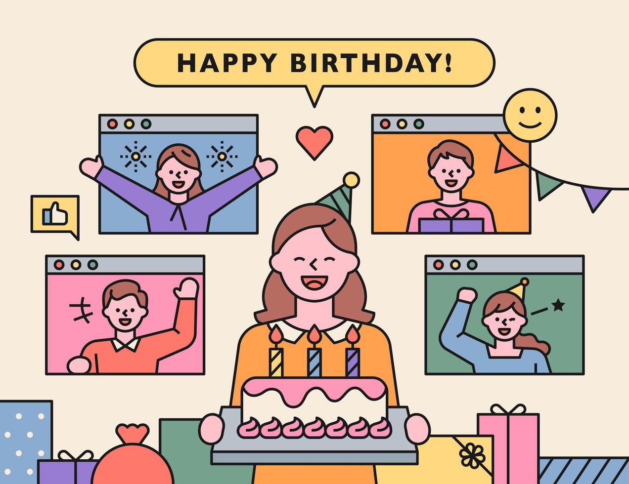 fiesta de cumpleaños online vector