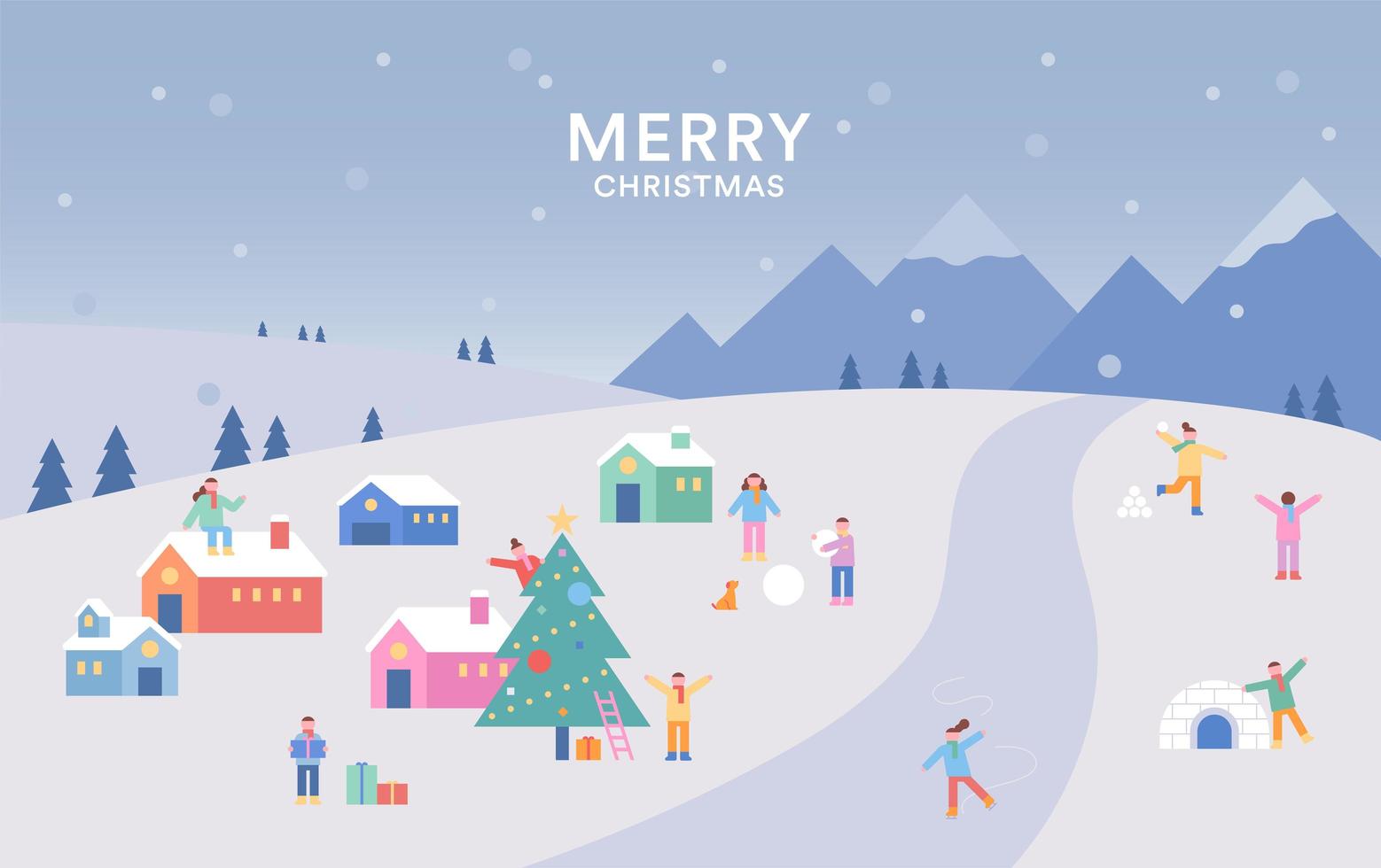 Snowy small village scenery. vector