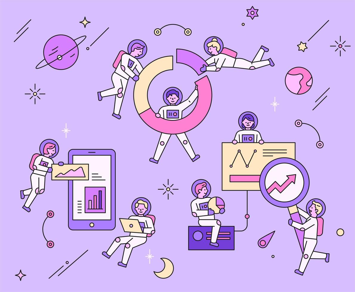 Spaceman and technology graph. vector