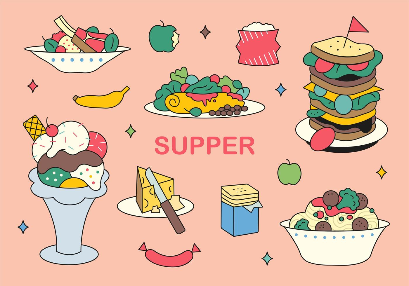 Delicious food icons. vector