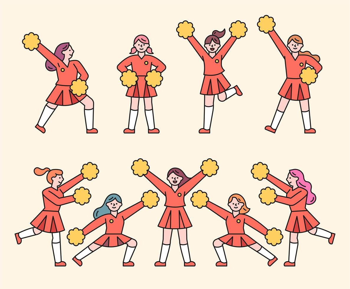 Cute cheerleading girls character set. vector