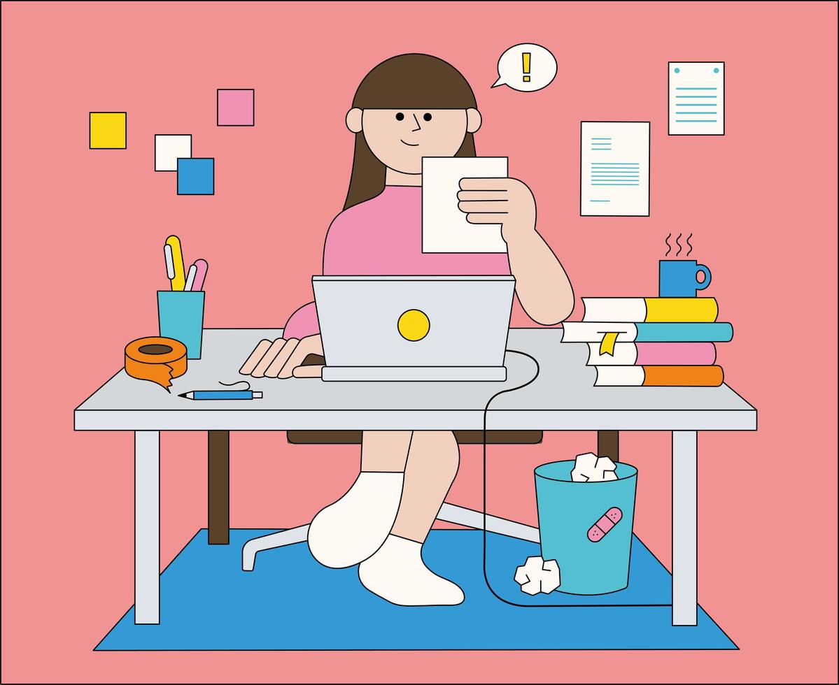 A woman is working at a desk vector