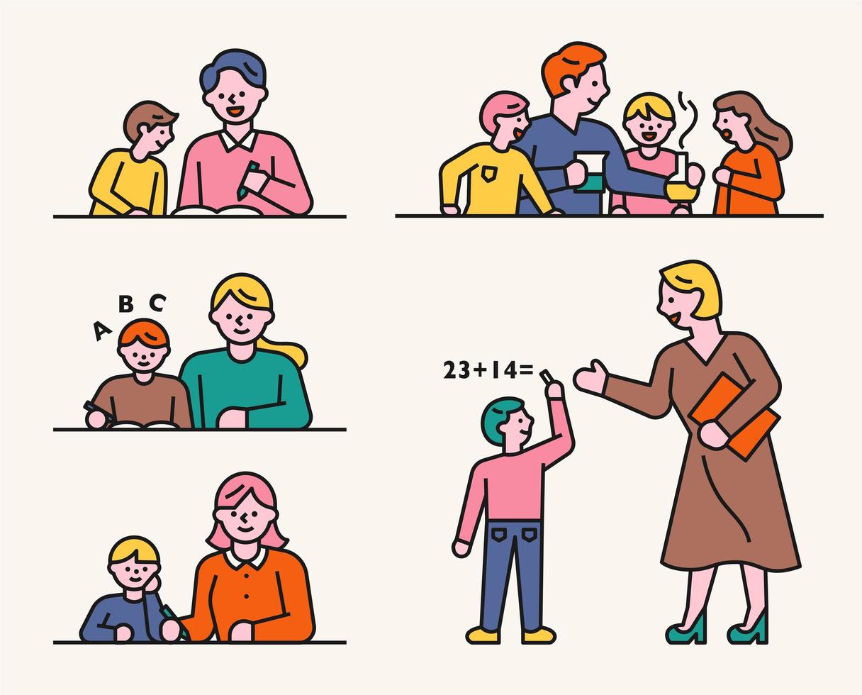 The teacher and student are studying together. vector
