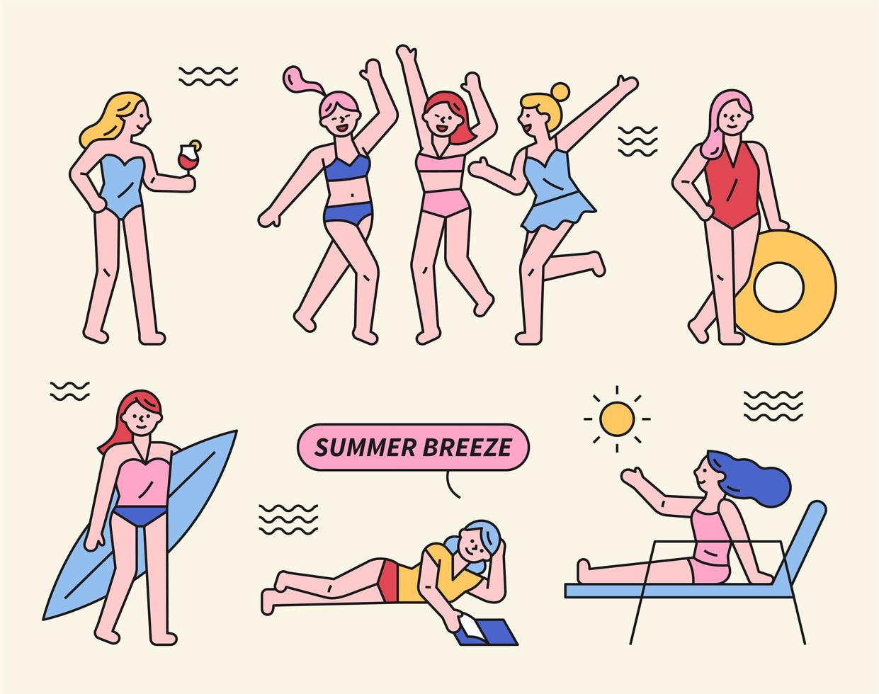 Young women are playing on the beach. vector