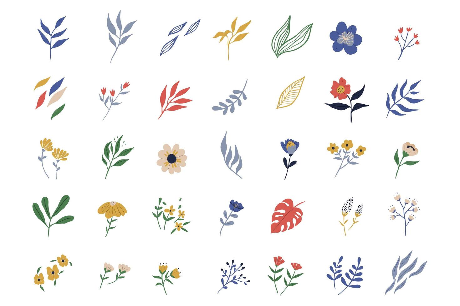 Flowers and leaf element collection with wildflowers vector