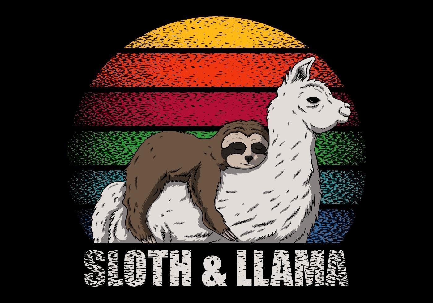 Sloth and llama retro vector illustration