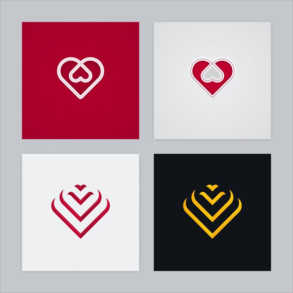 Conjunto de iconos de amor de corte de papel de formas de corazón entrelazadas y anidadas vector