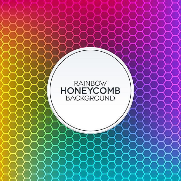 Rainbow gradient background with honeycomb texture vector