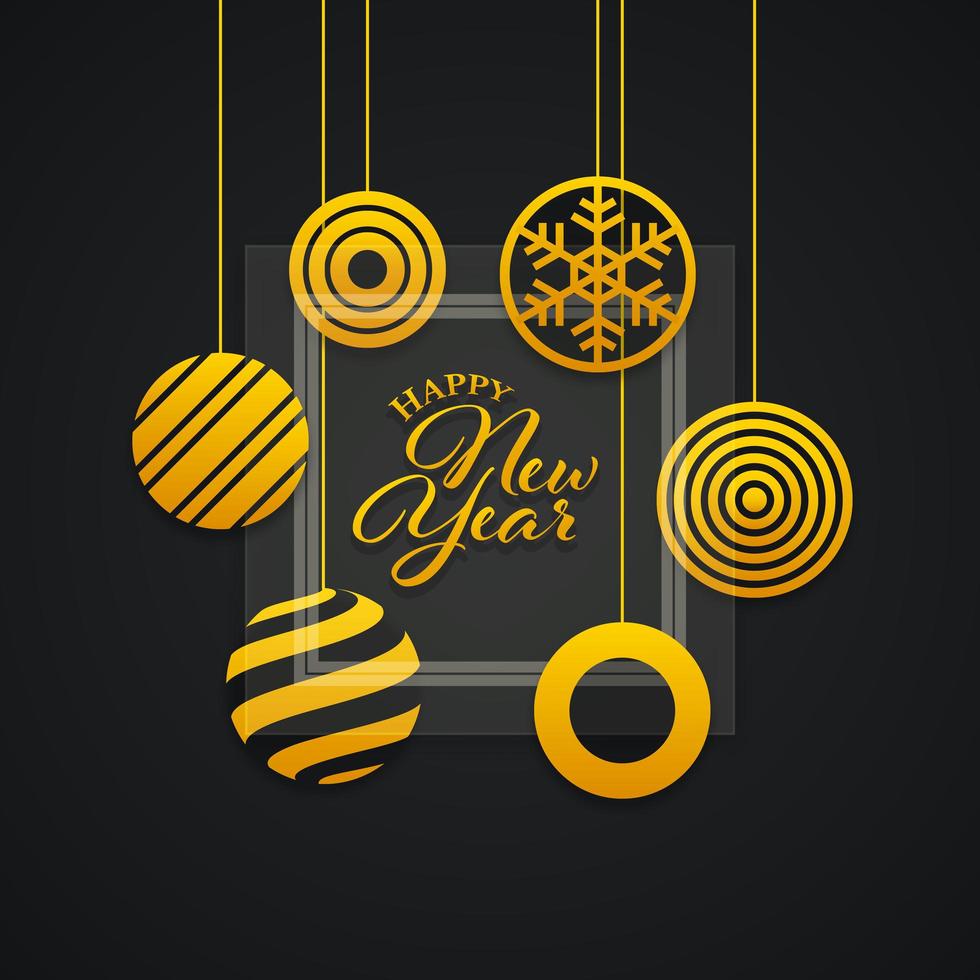 New Year Banner with Abstract Balls and Glass Panel vector