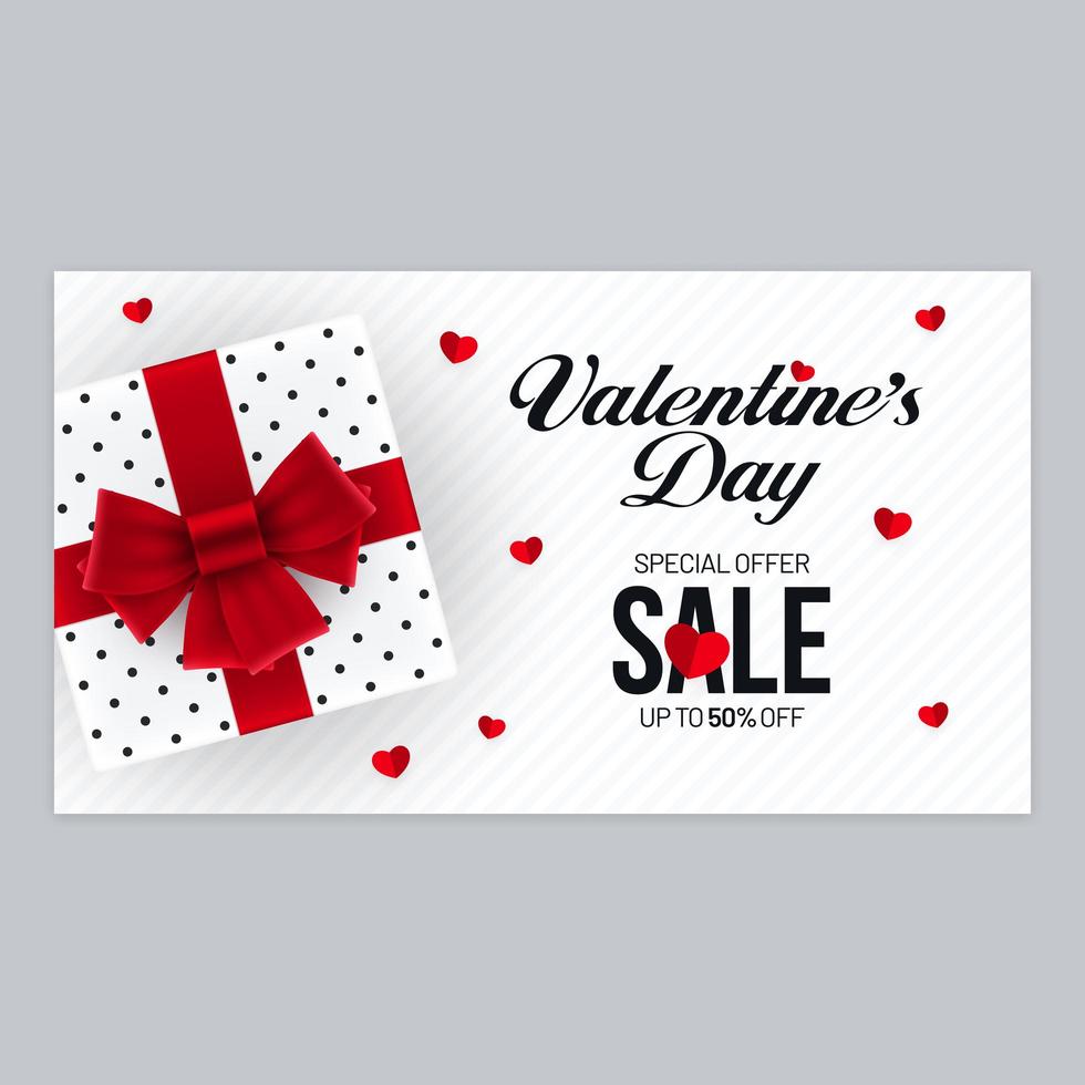 diseño de banner horizontal de venta de san valentín con caja de regalo vector