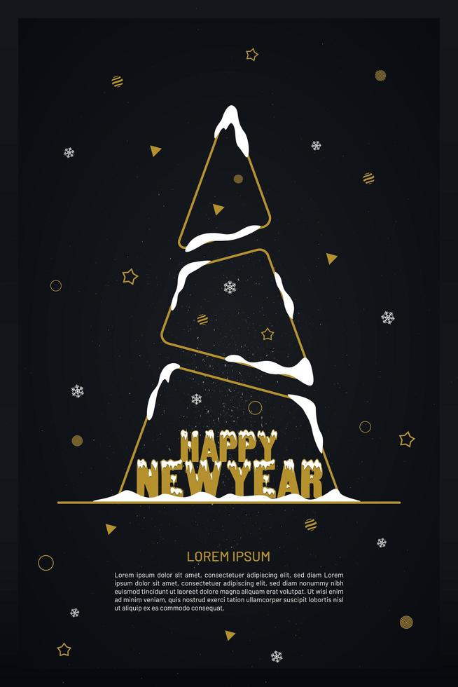 New Year Banner with Abstract Outline Tree and Snow vector