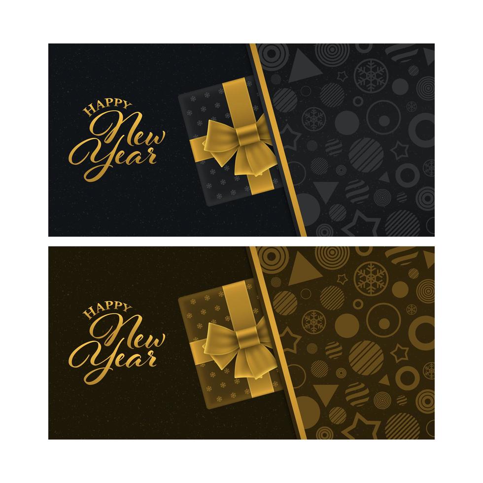 Luxury New Year Greeting Cards with Gift Boxes vector