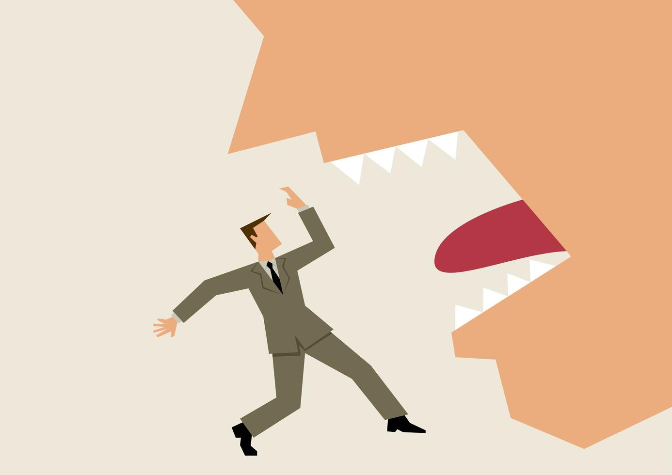 Businessman threatened by scary giant mouth banner vector