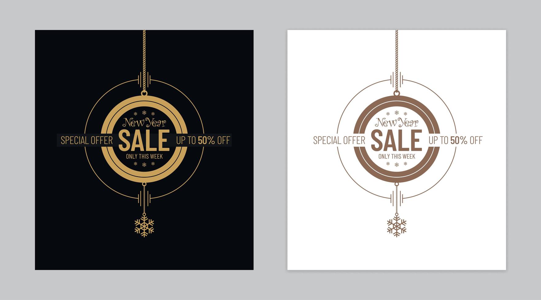 Conjunto de banners de lujo de venta de año nuevo en forma de bola de navidad abstracta vector