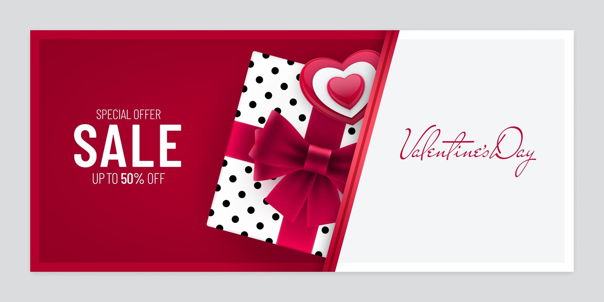 diseño de banner de corte de papel de venta de san valentín con caja de regalo vector