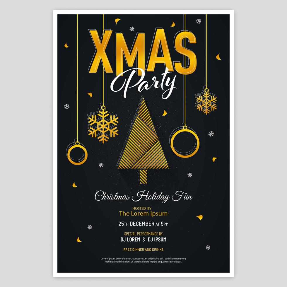 Luxury Xmas Party Poster with Abstract Tree and Ornaments vector