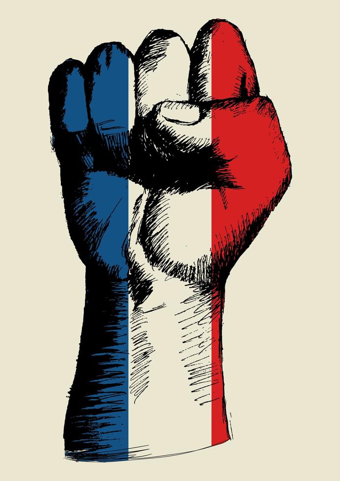 Spirit Of A Nation, French flag with fist up sketch vector