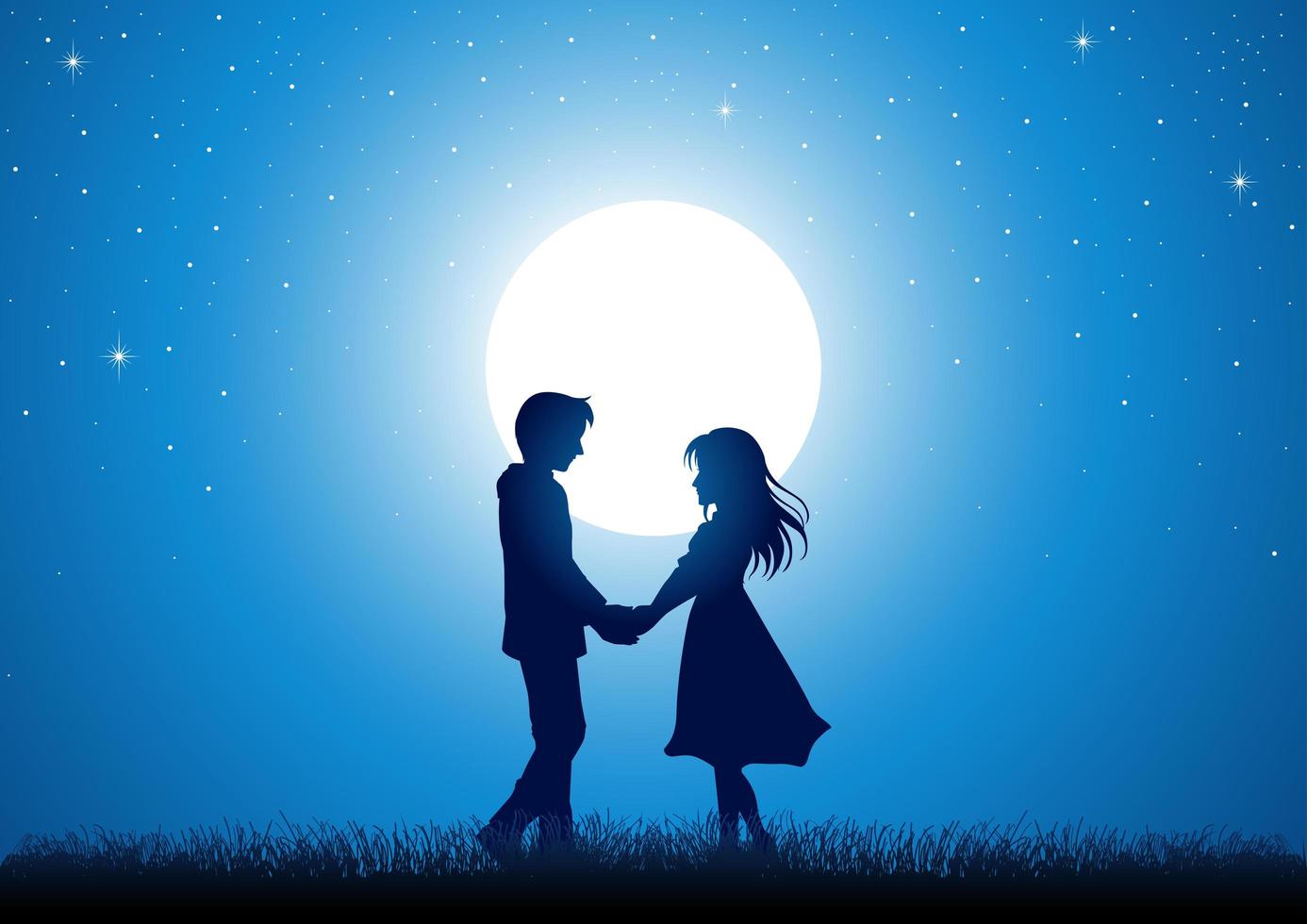 pareja joven tomados de la mano bajo la luz de la luna 1851223 Vector en  Vecteezy