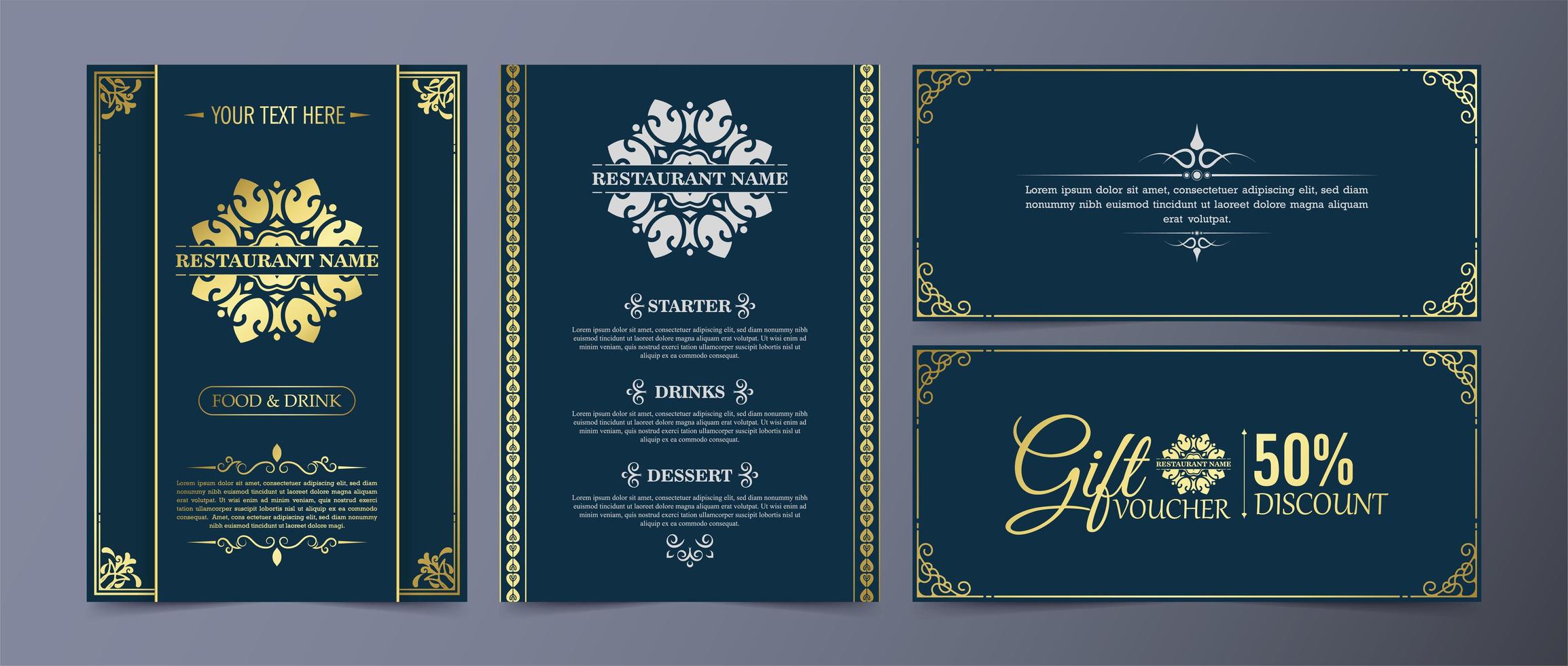Fancy restaurant menu with logo ornament set vector