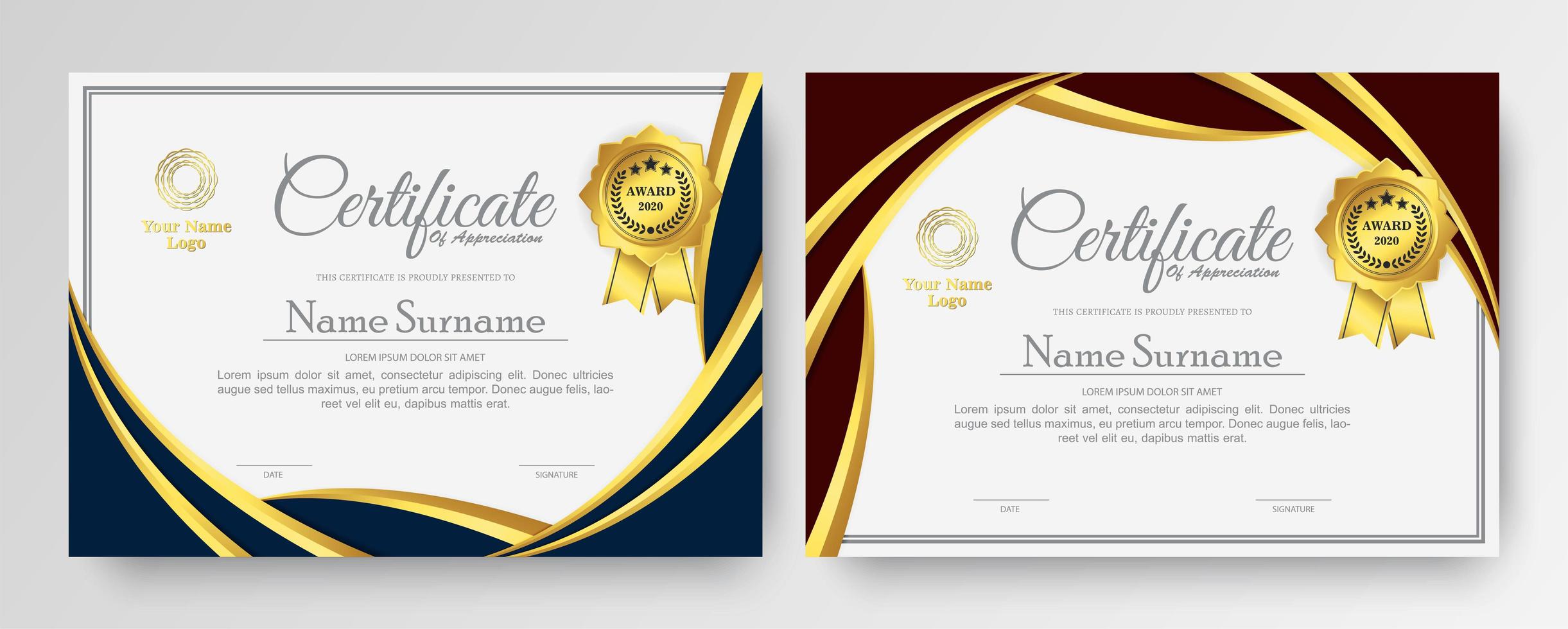 Membership certificate best award diploma set vector