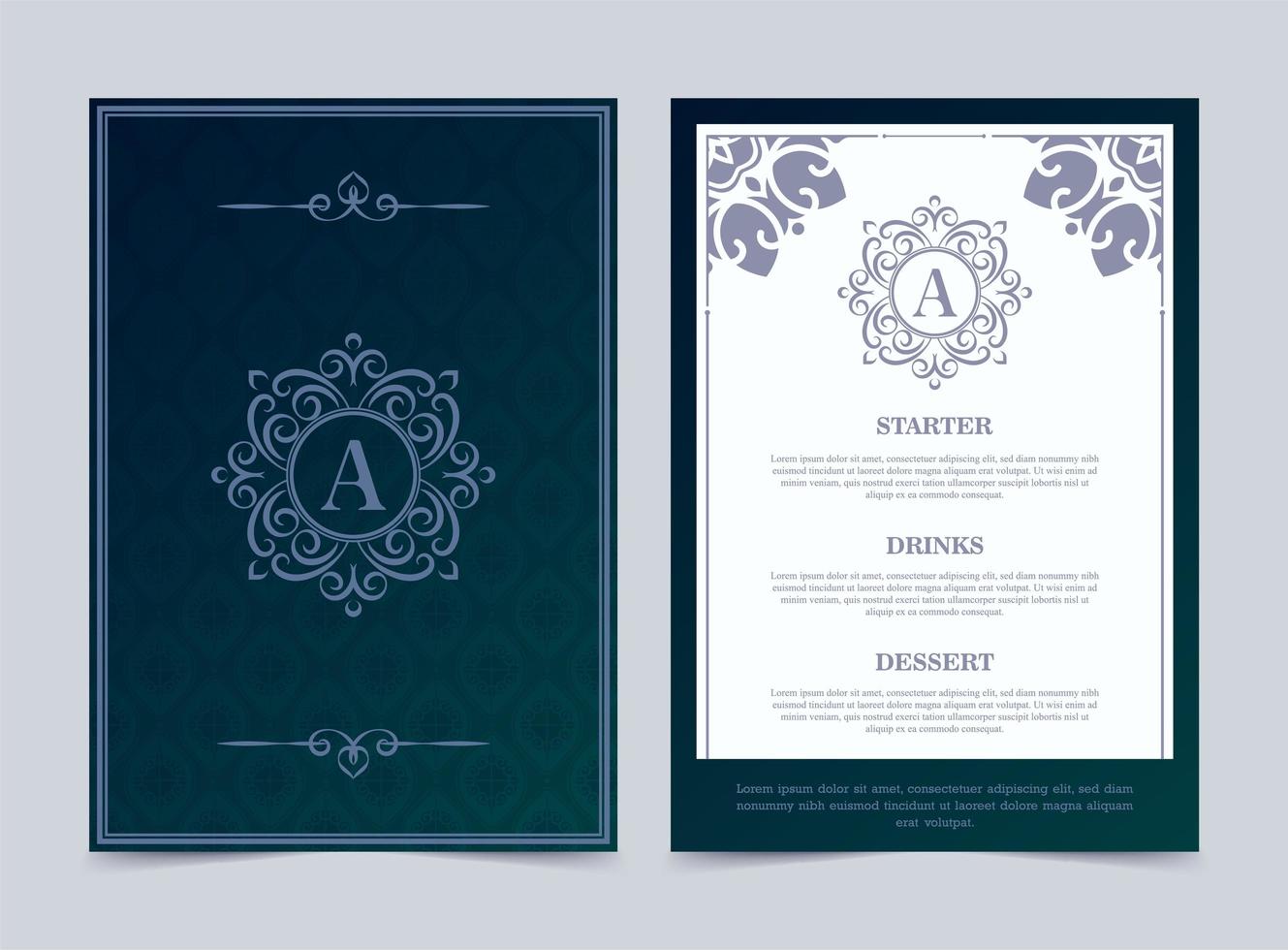 Luxury restaurant menu design template with ornate logo vector