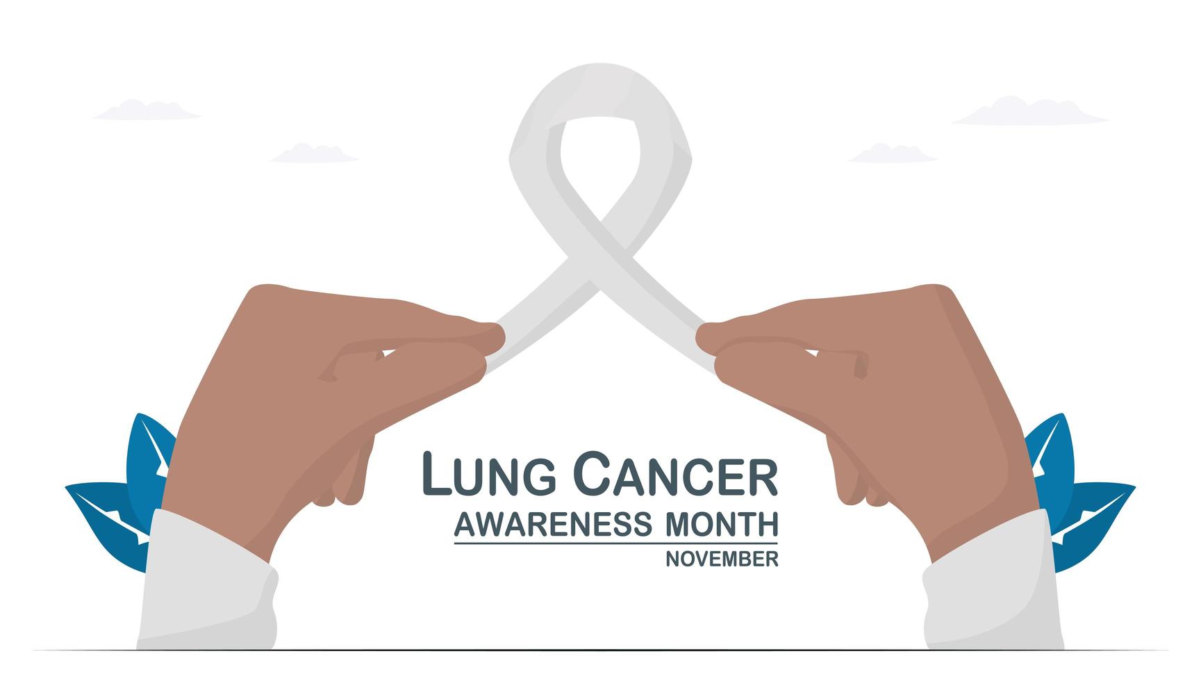 Lung cancer awareness month, November. White ribbon is a sign of this disease. Graphic for banner, poster, background and advertisments. Flat vector illustration isolated on white background.