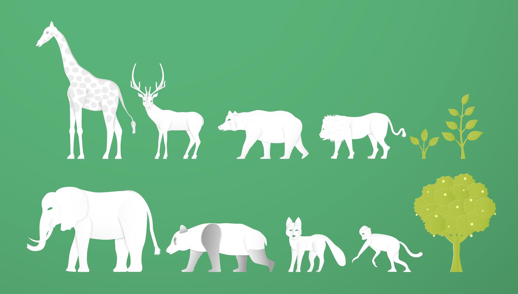 Wildlife animals. Minimalism deign in paper cut and craft style. Art digital craft for world environment day. vector