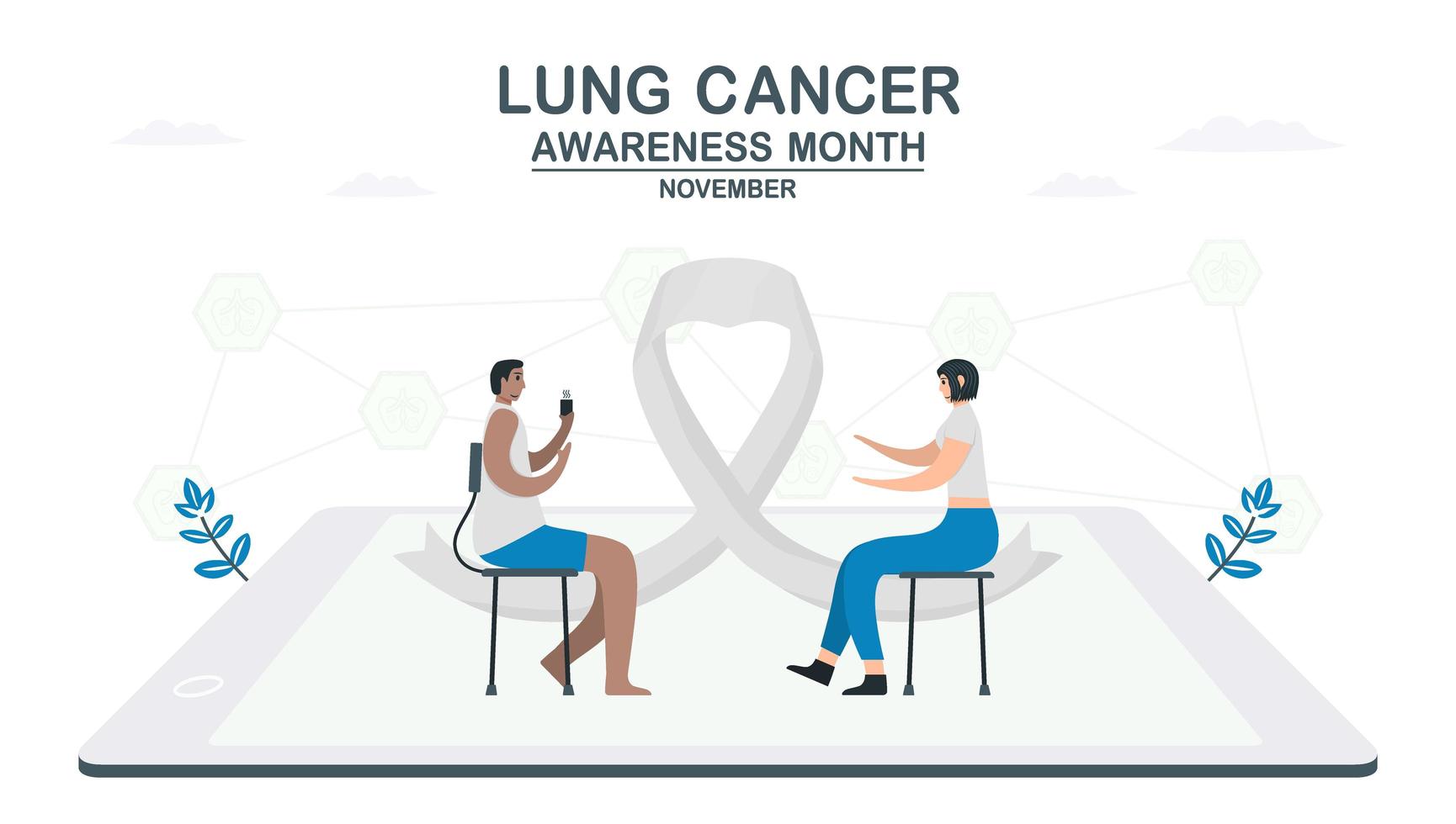 Lung cancer awareness month, November. Community about lung cancer. Graphic for banner, poster, background and advertisments. Flat vector illustration isolated on white background.
