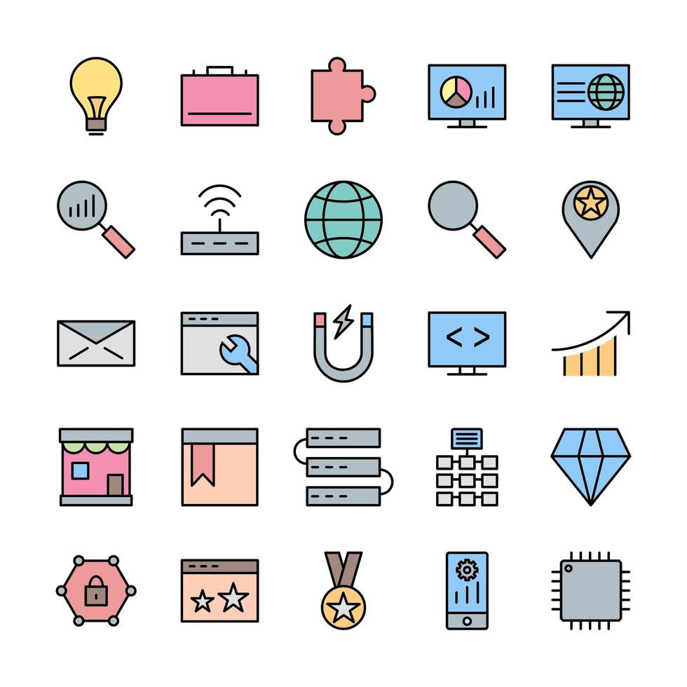 conjunto de iconos de optimización de motores de búsqueda para uso personal y comercial ... vector