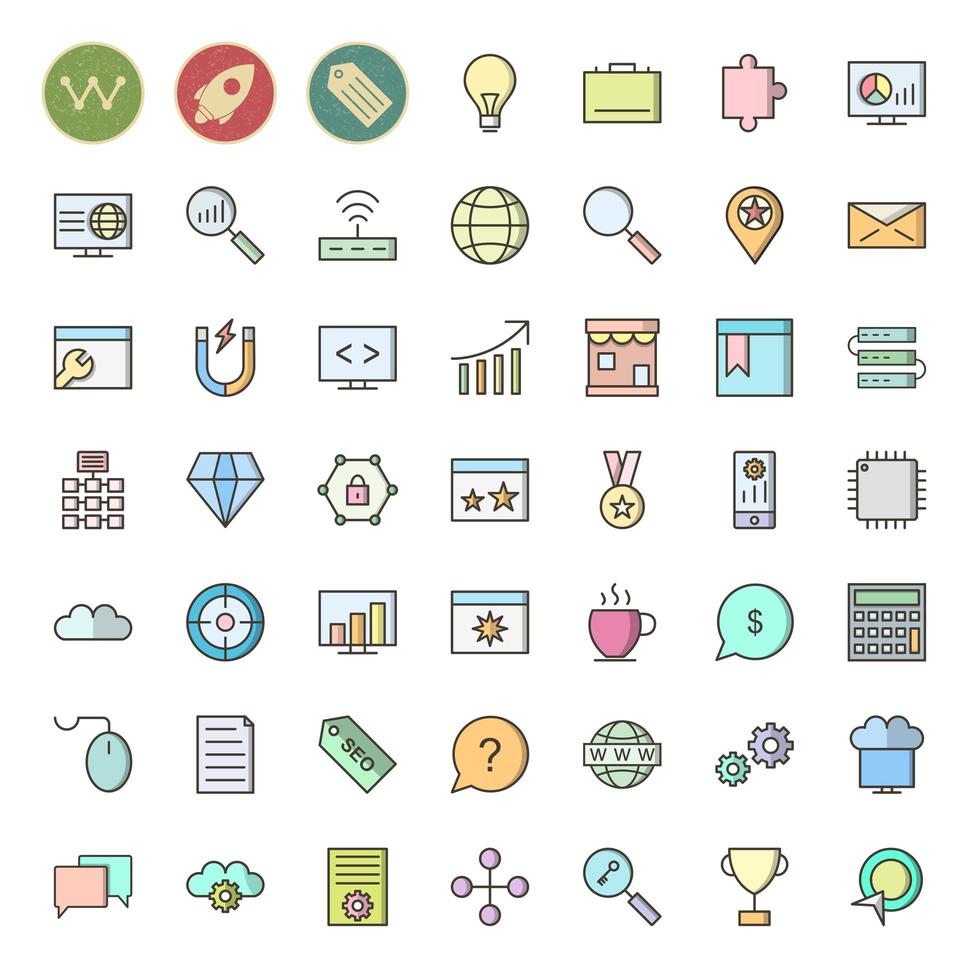 conjunto de iconos de optimización de motores de búsqueda para uso personal y comercial ... vector