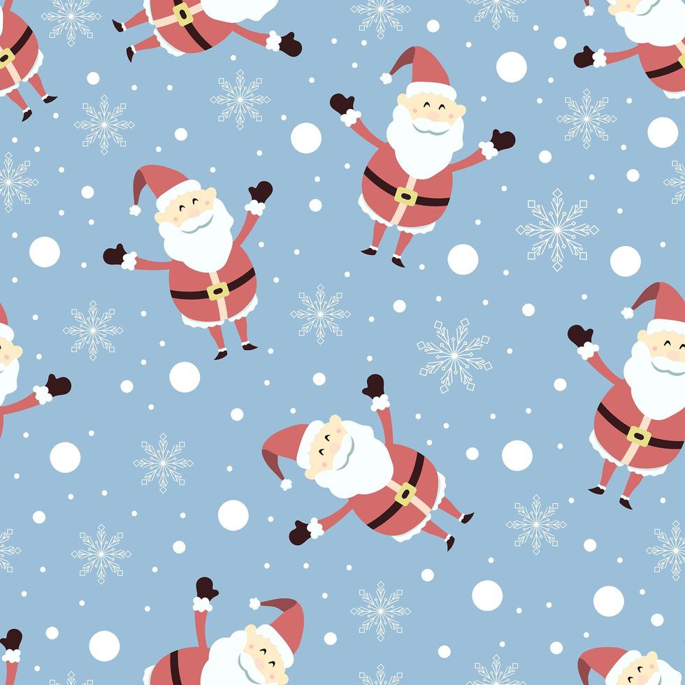 Flat Hand Drawn Happy Santa Christmas Seamless Pattern vector