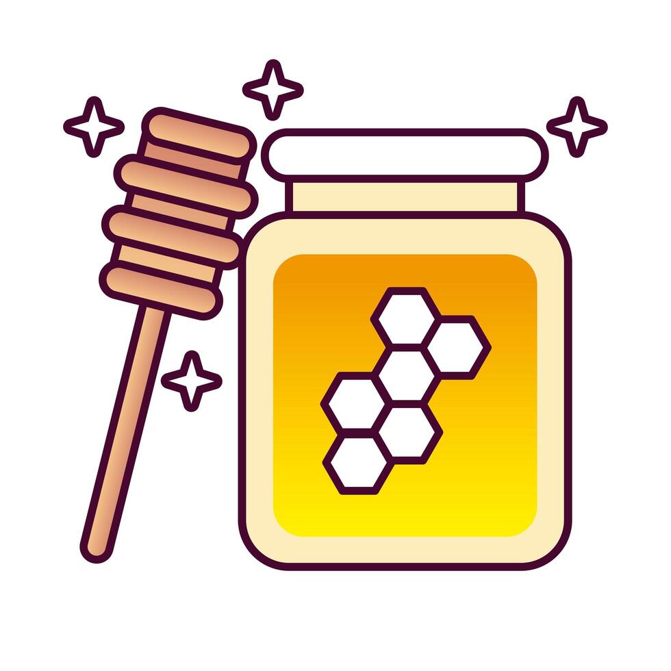 tarro de miel dulce y cuchara de madera icono de estilo detallado vector