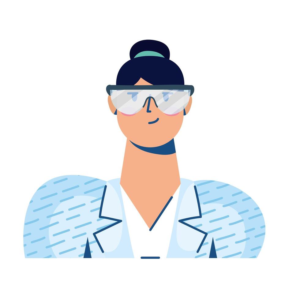 mujer con gafas de laboratorio estilo de dibujo a mano vector