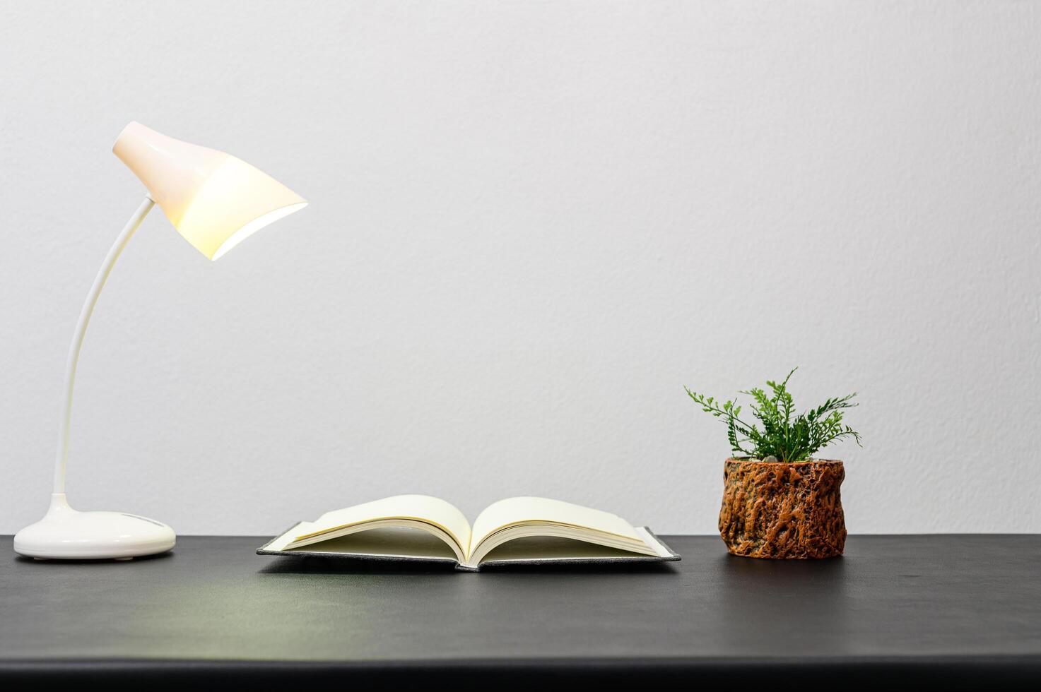 Book and lamp on the table photo