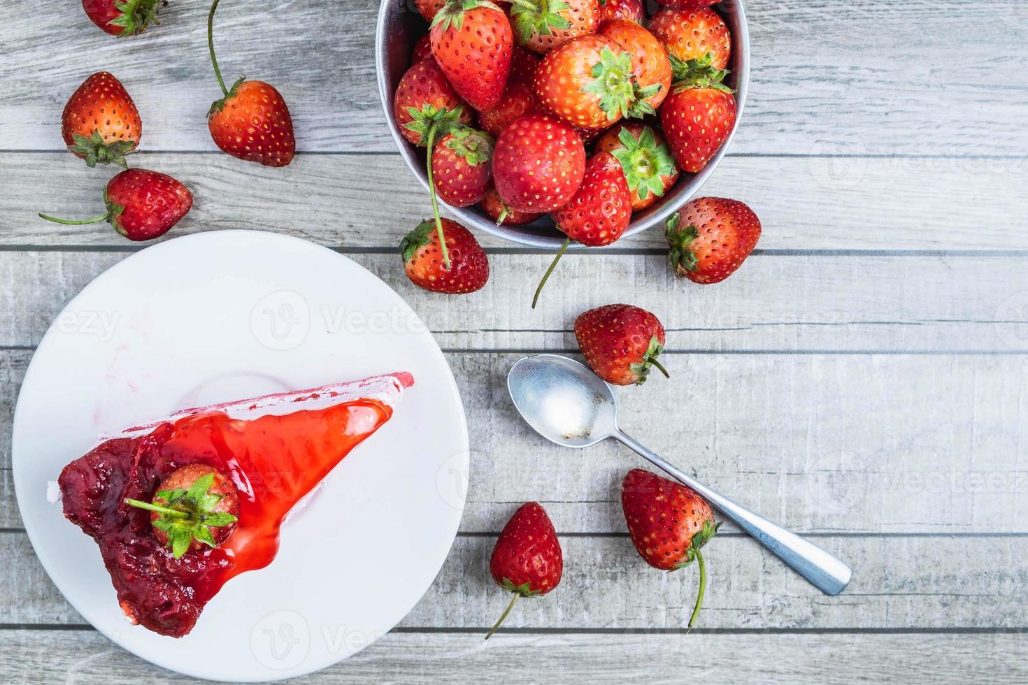 Top view of strawberry cheesecake photo