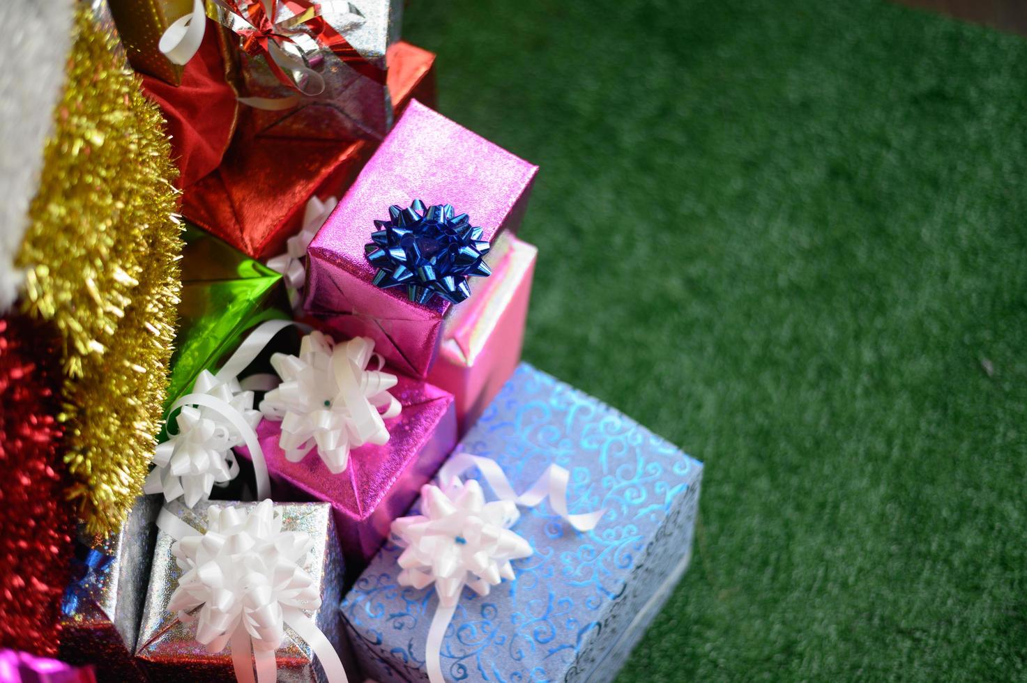 Close-up of gift boxes with copy space photo