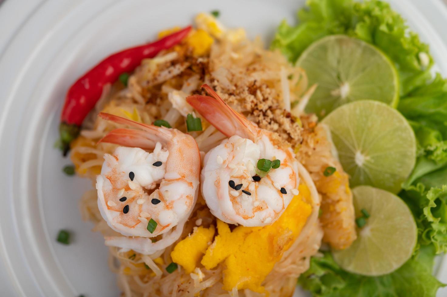 Plate of pad Thai shrimp photo
