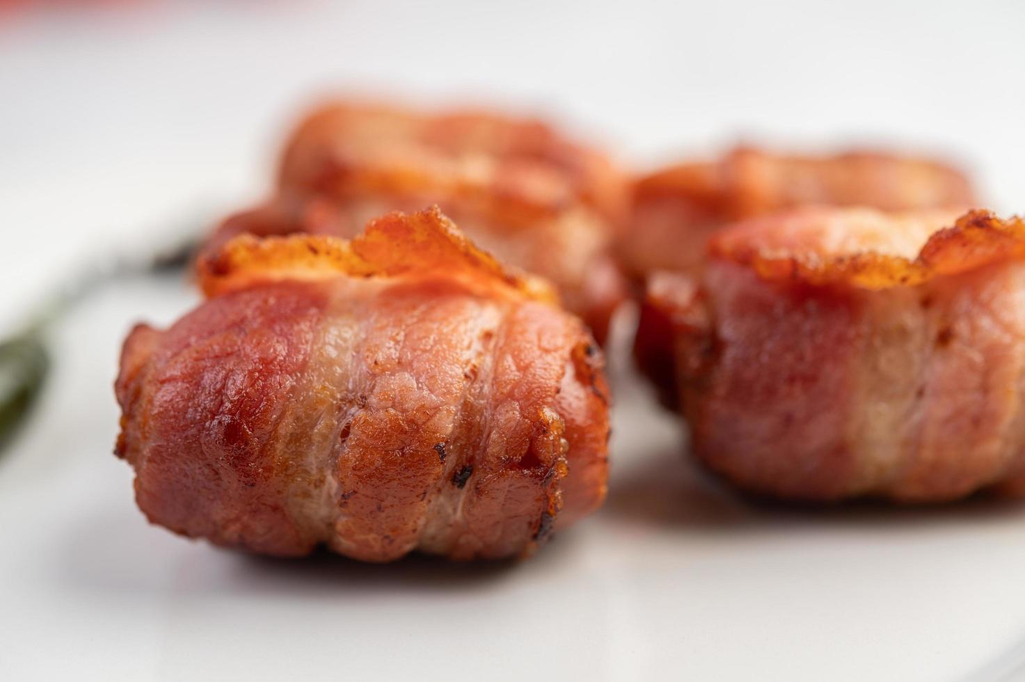 Sausage links with peppers and cucumbers photo
