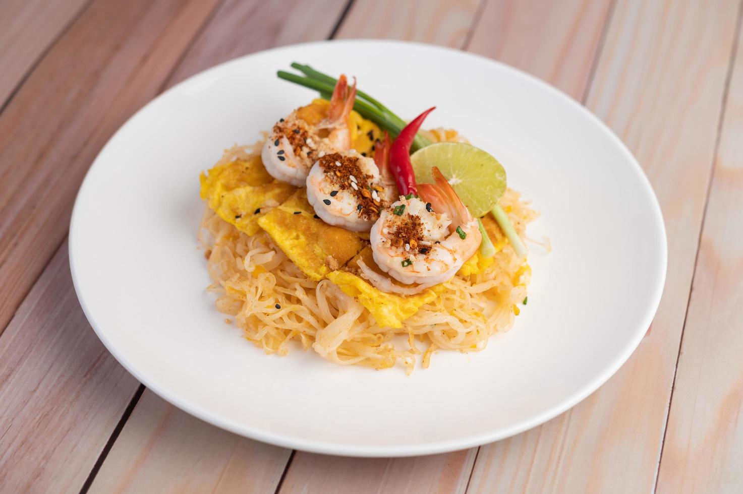 Plate of pad Thai shrimp photo