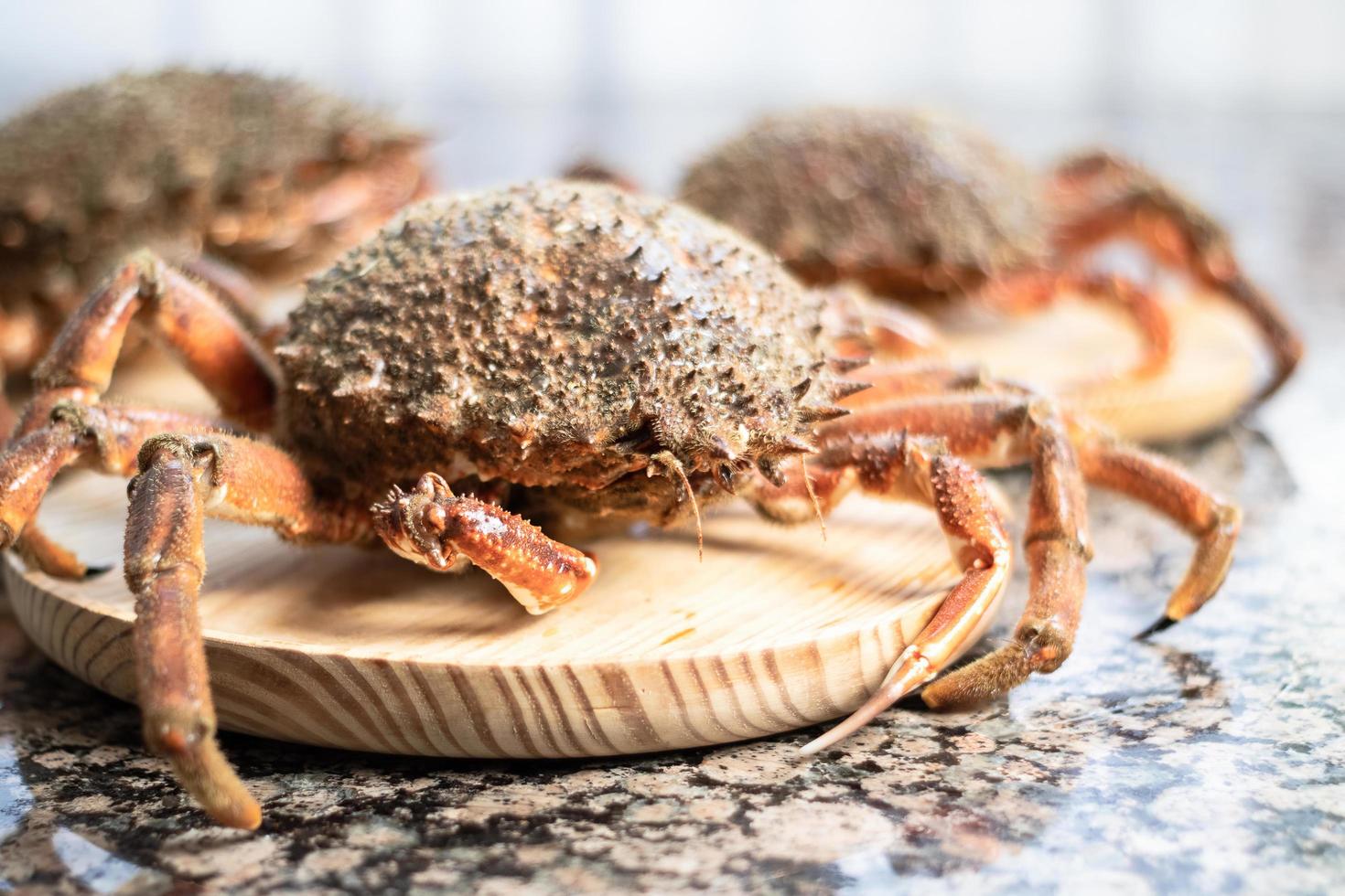 Crabs wooden slabs photo