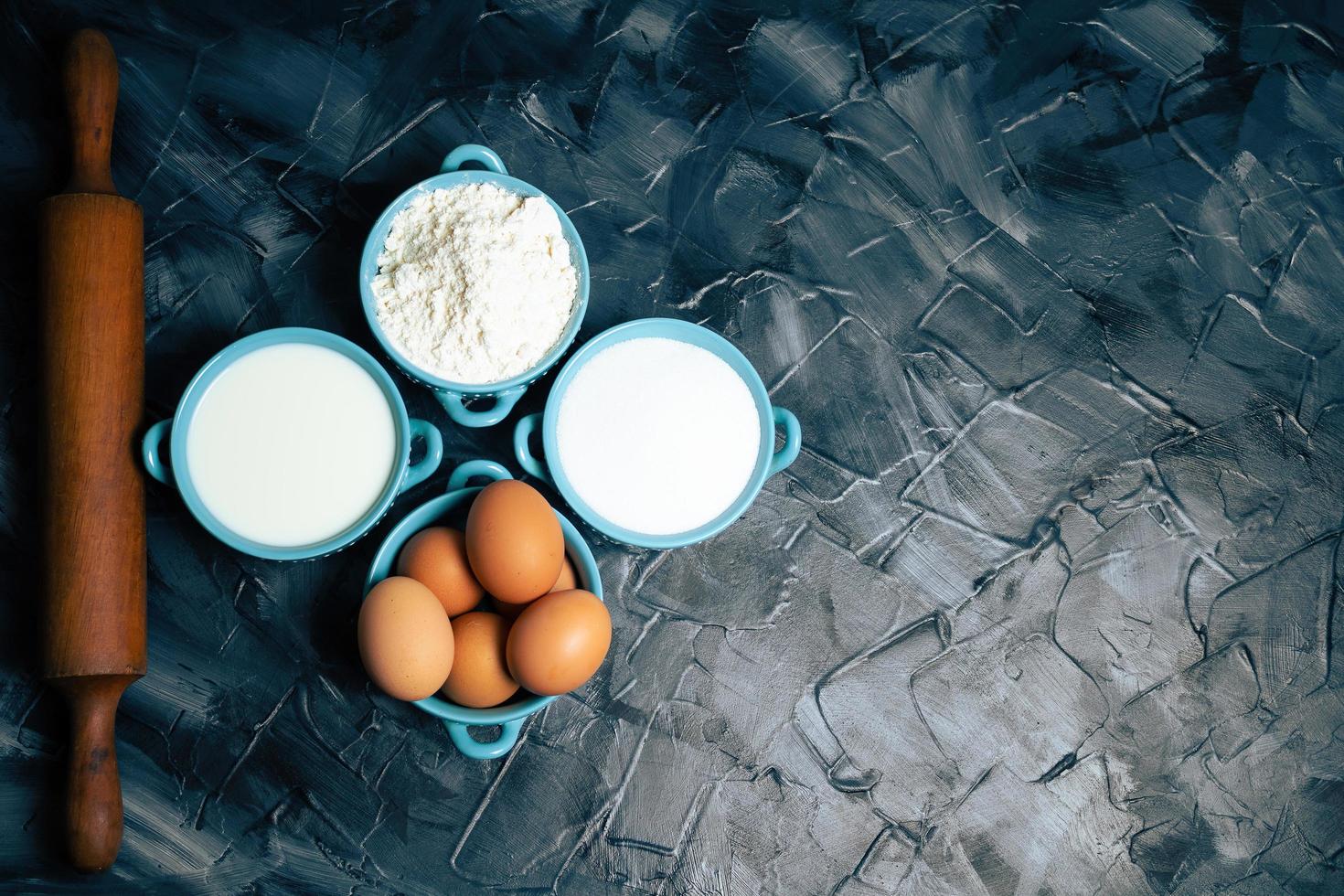 Top view of flour and eggs photo