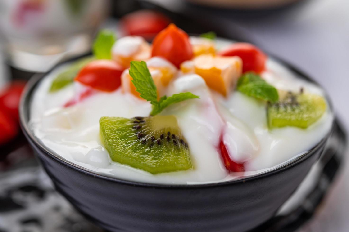 Fresh fruit and yogurt photo