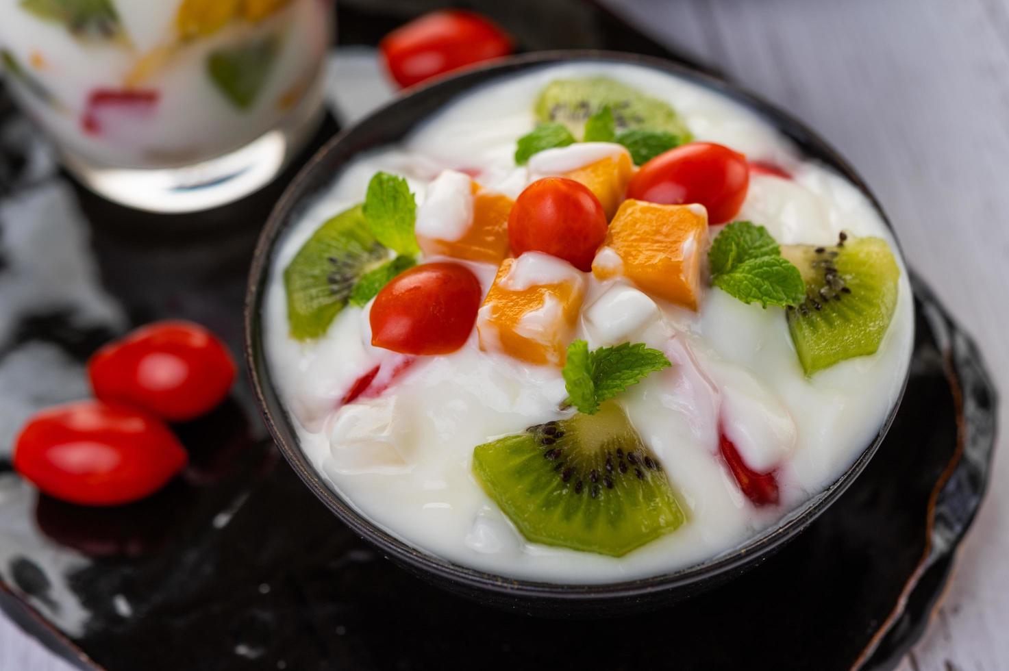 Fresh fruit and yogurt photo