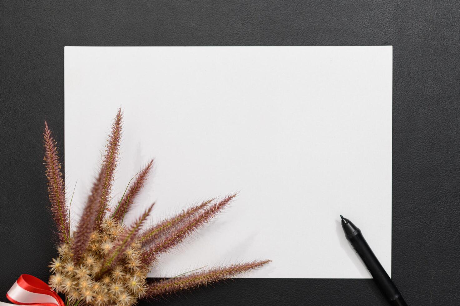 Blank paper and pen on the desk photo