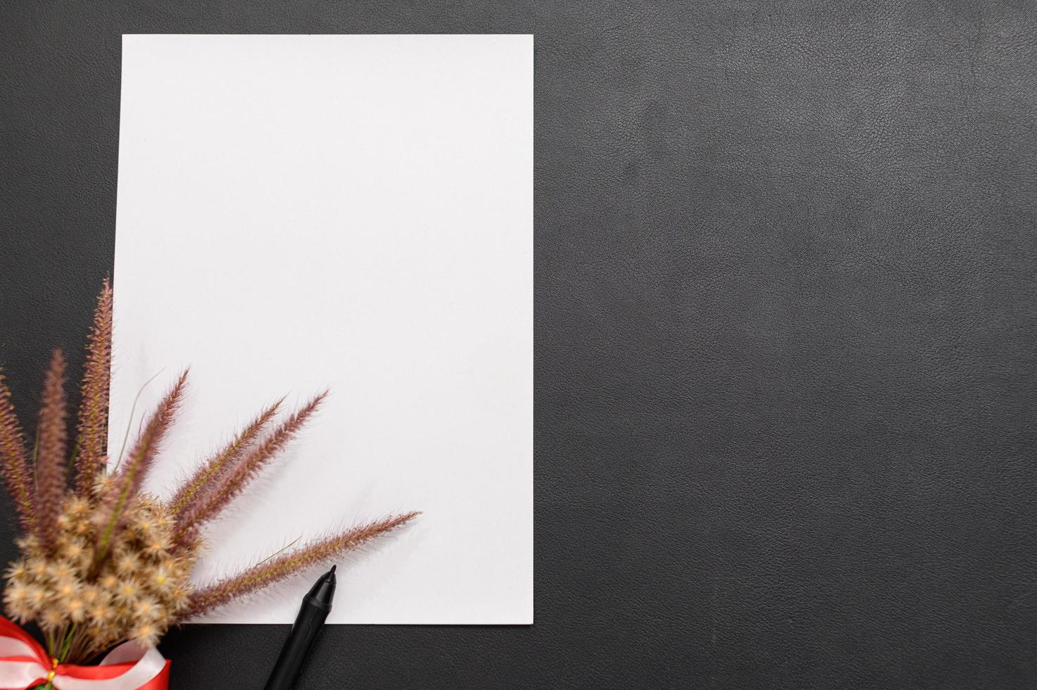 Blank paper and pen on the desk photo