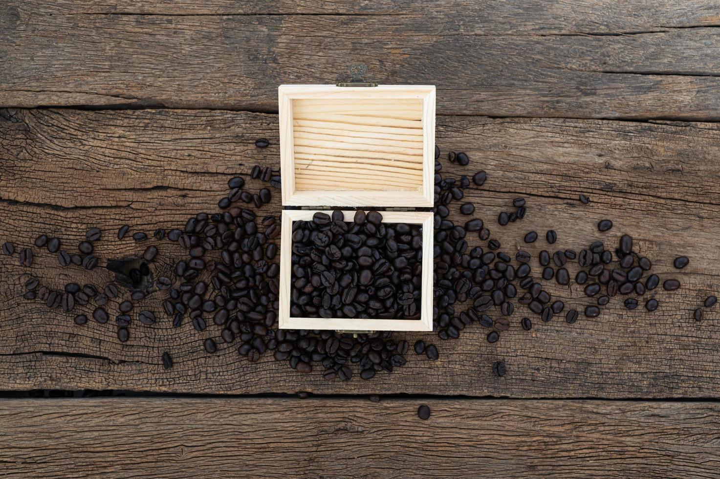 Coffee bean box on the desk, top view photo